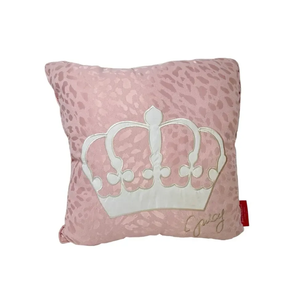 Juicy Couture Pink Cheetah Crown Throw Pillow 15x15 Y2K Home Decor Accent